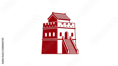 Red Chinese Fortified Tower Vector Illustration