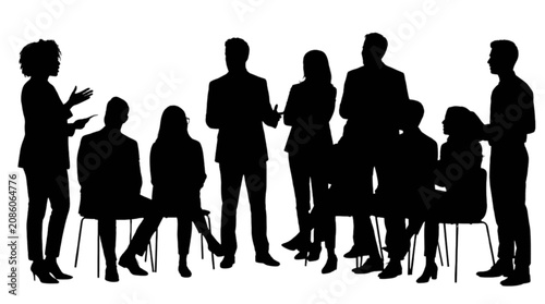 Group of people standing and talking in a casual meeting isolated on transparent background, Vector