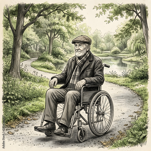 Elderly man in traditional attire riding a bicycle outdoors.