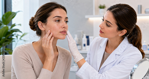 Dermatologist Examining Woman With Dehydrated Skin