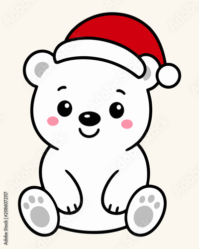 Cuadro en lienzo Cute Polar Bear Wearing Santa Hat Editable Christmas Vector Template