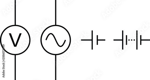 Photos Electrical circuit symbols featuring voltmeter alternating current source, batte