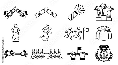 Photos Celebration Party Games and Competition Icons Set - Vector