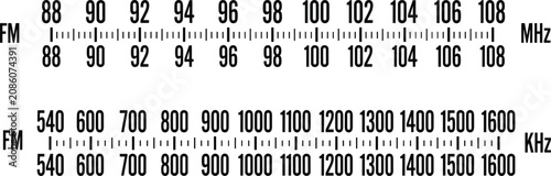 Bild auf Leinwand Radio Frequency Scale Vector, FM AM Tuner Dial, Broadcast Measurement Interface,
