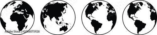 Foto World globe vector collection, earth map silhouettes showing continents and glob