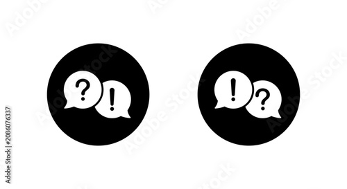 Question and exclamation speech bubble icon. Chat inquiry and alert symbol in black circle