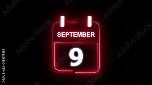 September calendar icon. 9 September calendar date animation. Countdown calendar concept. and stunning 4k animation.