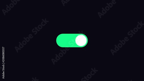 Minimalist ui toggle switch animation turning on, green activation button for mobile app interface and digital user experience 4k