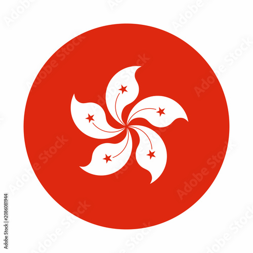 Minimal flat Hong Kong flag round icon vector isolated on white background. Clean national symbol perfect for travel, geography, education, apps, websites, infographic and UI design.