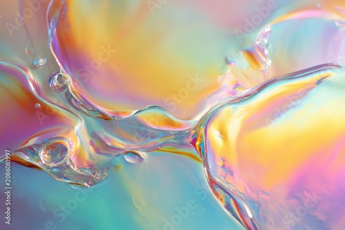 Iridescent Transparent Soap Bubbles With Rainbow Reflections On Glossy Surface