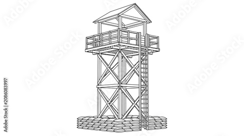 Obraz na plátně Wooden Watchtower Vector Illustration