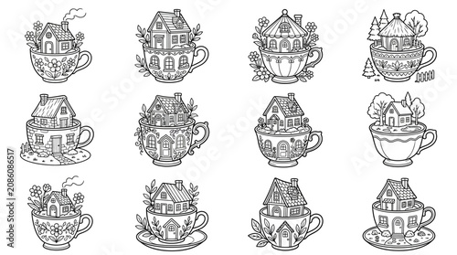 Whimsical Houses in Teacups Collection