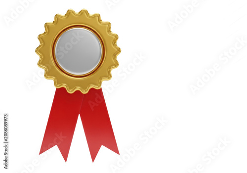 Gold award medal with red ribbons isolated on transparent background