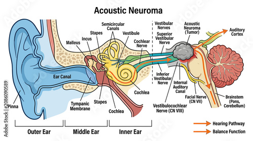 Konstfotografi Acoustic Neuroma Diagram: Anatomy of the Ear and Tumor Growth