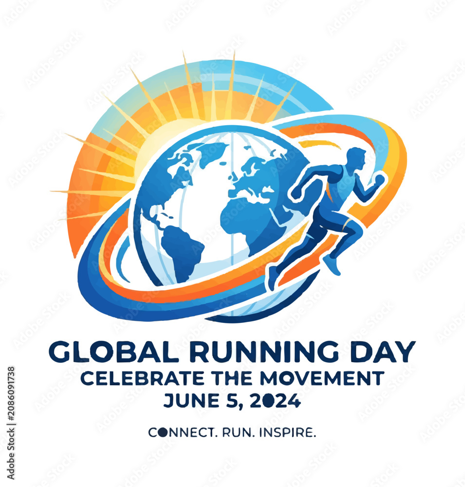 Fototapeta premium Global Running Day, running, fitness, sports, celebration, June 5, vector icon