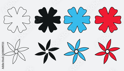 Canvastavla Minimalist flower and pinwheel icon vector set with outline and solid colored sh