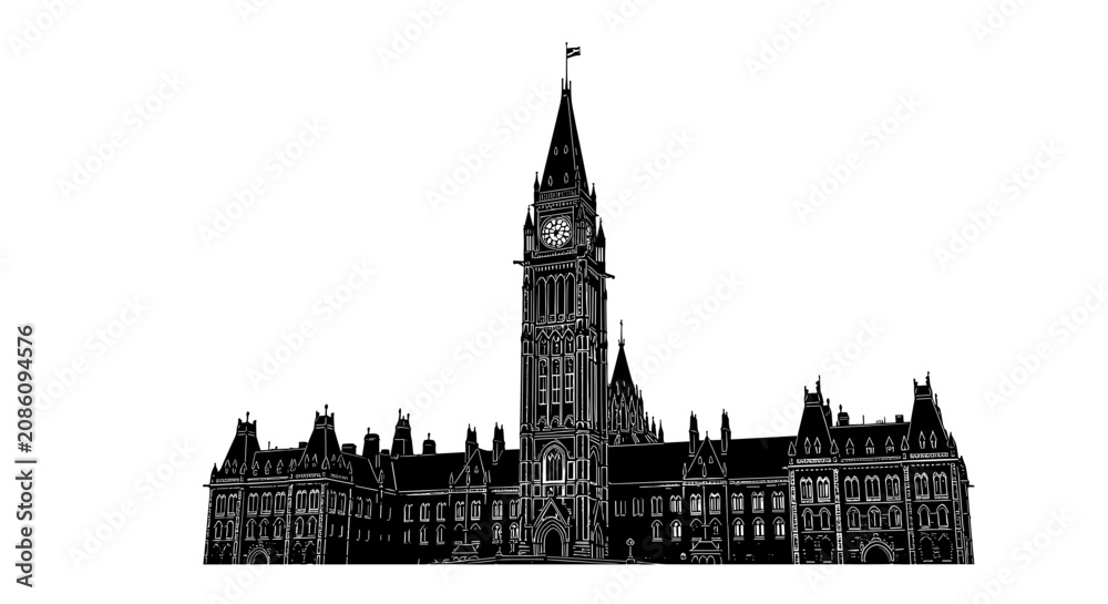Fototapeta premium Black silhouette of old government building.