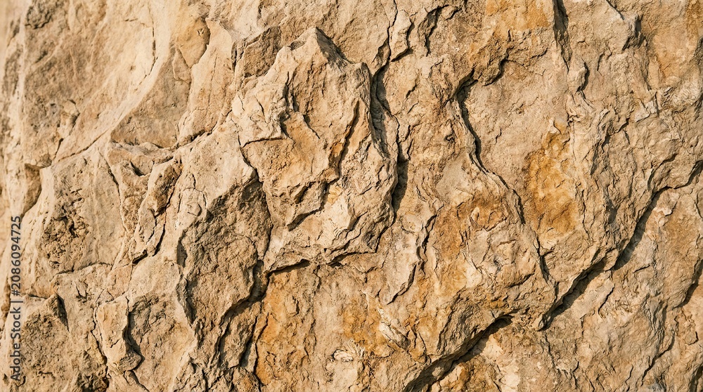 Fototapeta premium Close up of textured rock surface highlighting natural patterns and earthy tones in warm lighting with detailed close rugged, background, landscape