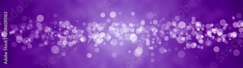 Abstract purple background with glowing white bokeh light particles in a horizontal line formation creating a festive and magical atmosphere Loop