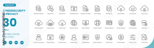 Fotografie cybersecurity privacy icon line style cloud security data protection editable st
