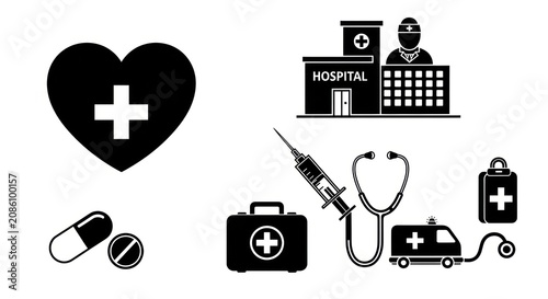 Medical symbols and healthcare icons set.