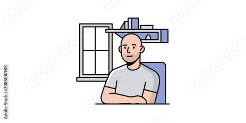 Office workstation with a man sitting at his desk