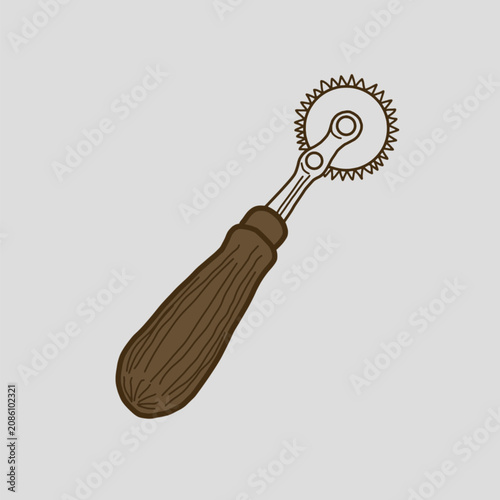 Bild auf Leinwand Vintage Sewing Tracing Wheel Tool Outline Vector.