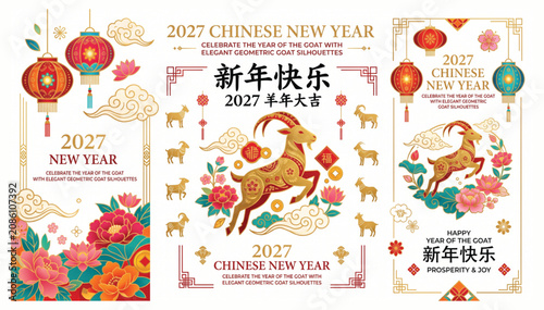 Cuadro en lienzo 2027 chinese new year of the goat poster and banner collection with festival tra
