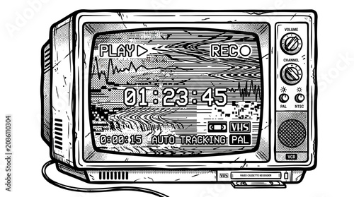 Photos Retro TV Static Screen with VHS Recording Timer and Glitches