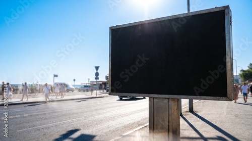 Blank digital street sign mockup template during extreme urban heatwave