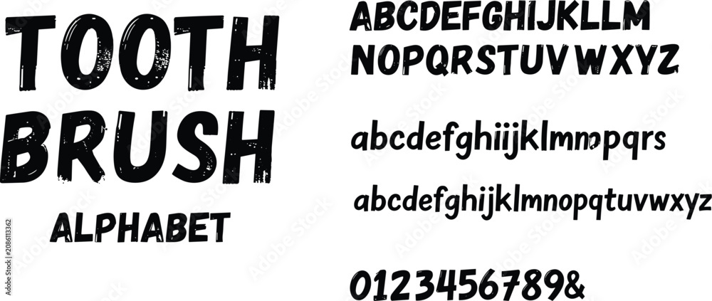 Obraz premium Tooth Brush font icon collection, textured alphabet artwork design, bold motif concept, typography theme illustration, flat vector illustration