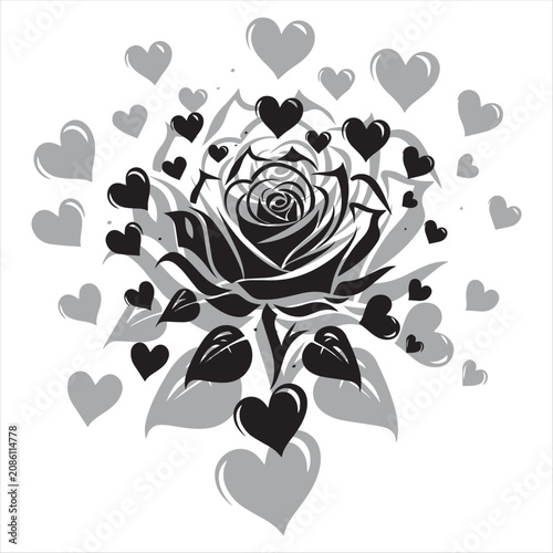 rose flower with hearts romantic vector illustration for valentine