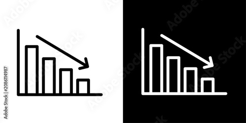 Cuadro en lienzo Line style declining bar chart icon with downward arrow, ideal for loss, negative trend, and business decline apps for finance and analytics