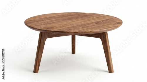 Modern round wooden coffee table, elegant dark wood accent furniture, minimalist design for contemporary home interiors, stylish living room decor
