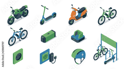 Foto Collection of colorful flat design icons representing various modes of transportation and travel
