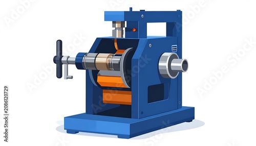 Industrial hydraulic press machine operation setup.