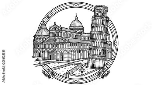 Cuadro en lienzo Pisa Cathedral and Leaning Tower Illustration - Italian Landmark Emblem
