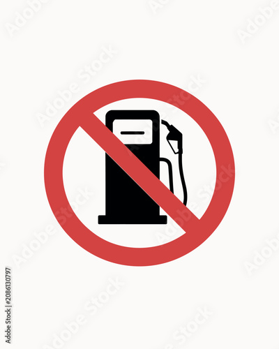 No gas or fuel symbol with red circle prohibition sign for safety warning hazardous areas petrol stations industrial facilities and transportation applications.