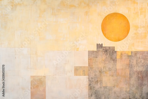 Abstract sunset over desert structures