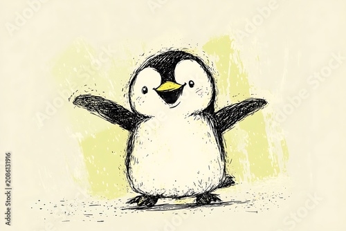 Happy penguin welcoming winter
