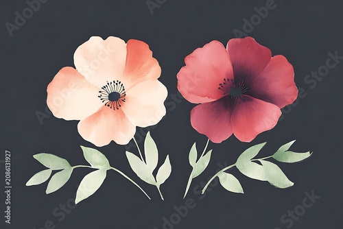 Vibrant poppies on dark background