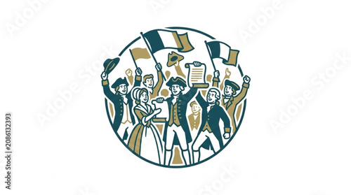 Canvas-taulu Colorful illustration of people protesting with flags and signs.