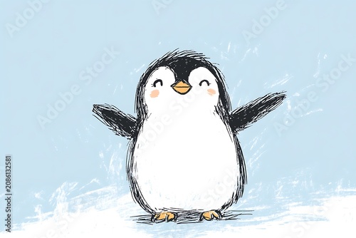 Happy penguin welcoming winter