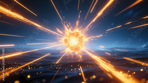 Golden energy explosion over city