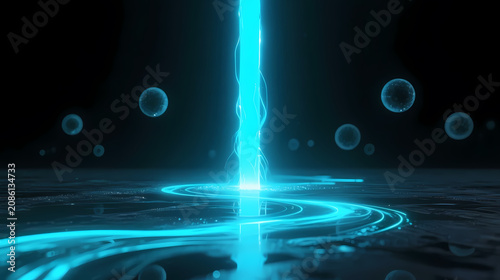 Bright blue energy beam in dark void