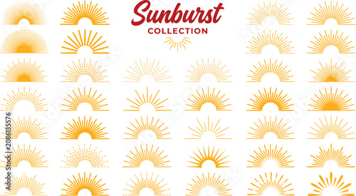 Photos Sunburst collection of orange half circle sun rays, vintage sunrise and sunset v
