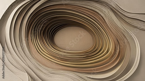 Elegant Abstract Beige Layers with Concentric Circular Depth and Fluid Paper Art Design