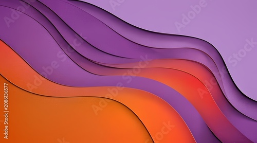 Abstract Paper Cut Background with Smooth Flowing Gradient Waves in Vibrant Purple and Orange Tones