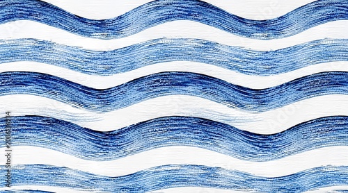 Hand Drawn Blue Watercolor Wavy Lines Abstract Pattern
