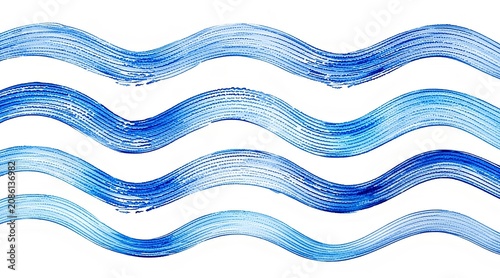 Abstract Watercolor Blue Wave Brush Strokes on White Background